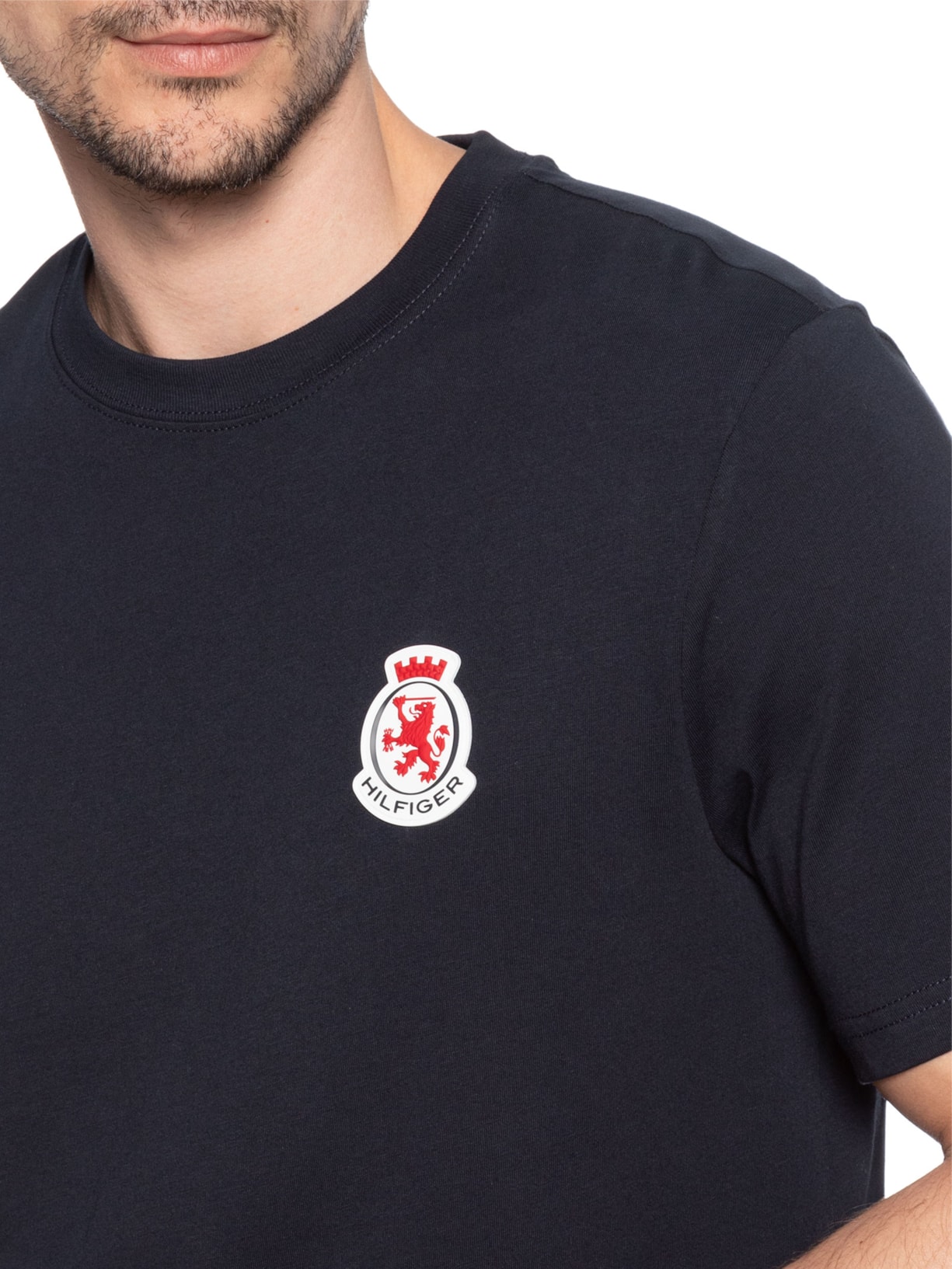 Camiseta Masculina Regular Fit Crest Em Algodão Azul Tommy Hilfiger