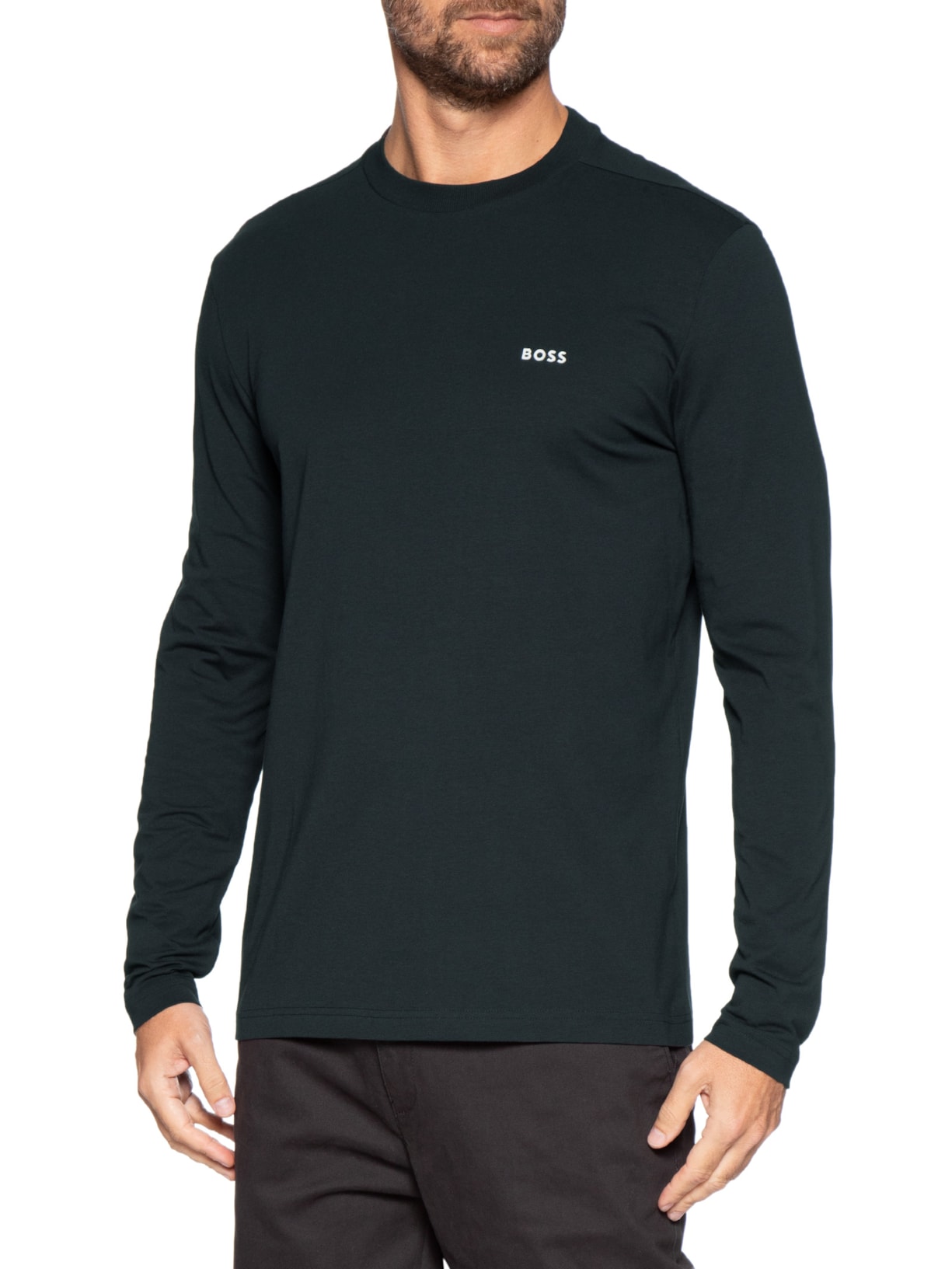 Camiseta Masculina Regular-Fit Crew Neck Tee Long Azul Boss