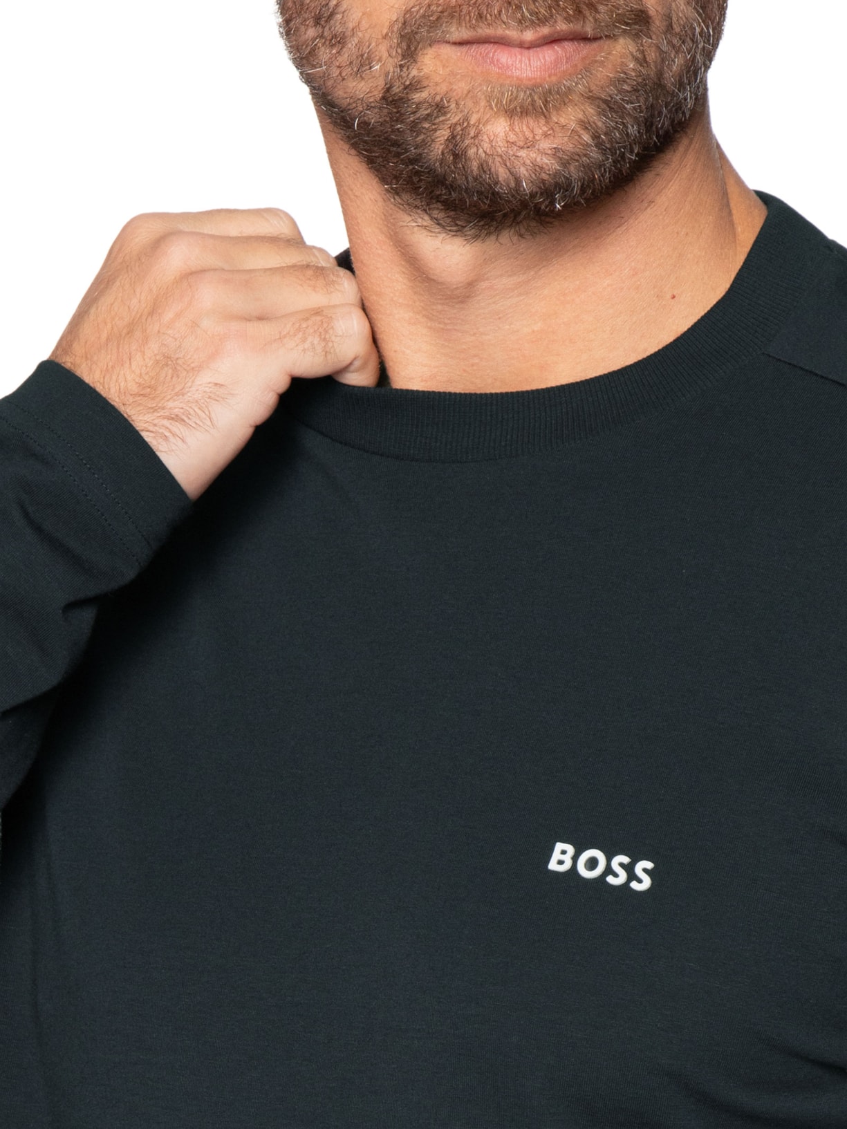 Camiseta Masculina Regular-Fit Crew Neck Tee Long Azul Boss