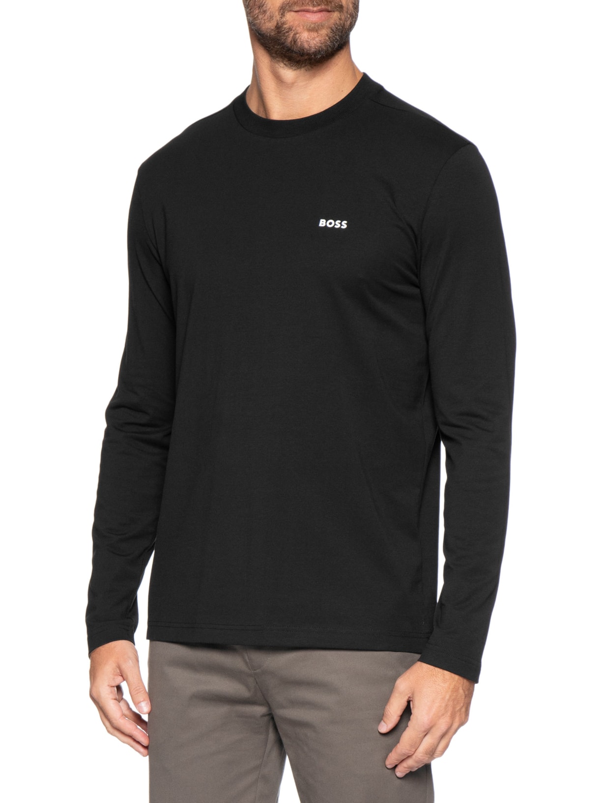 Camiseta Masculina Regular-Fit Crew Neck Tee Long Preto Boss
