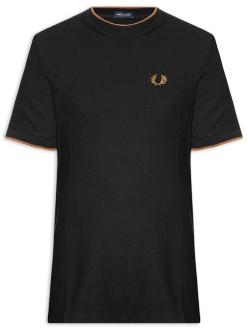 Camiseta Masculina Regular Fit Detalhe Bolso Em Piquet De Algodão - Preto