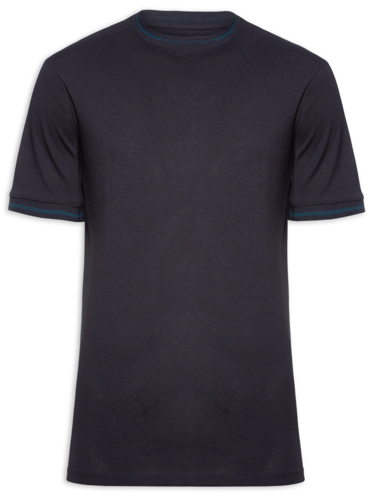 Camiseta Masculina Regular Fit Detalhe Gola Azul Armani Exchange