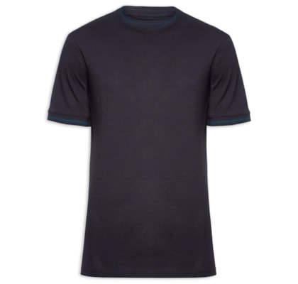 Camiseta Masculina Regular Fit Detalhe Gola - Azul