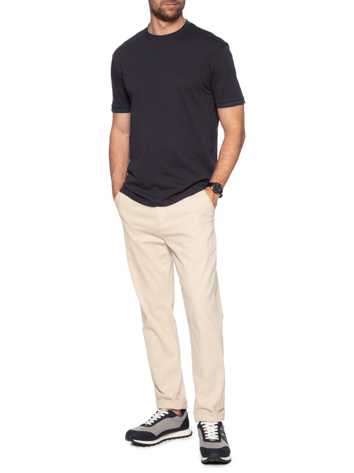 Camiseta Masculina Regular Fit Detalhe Gola Azul Armani Exchange