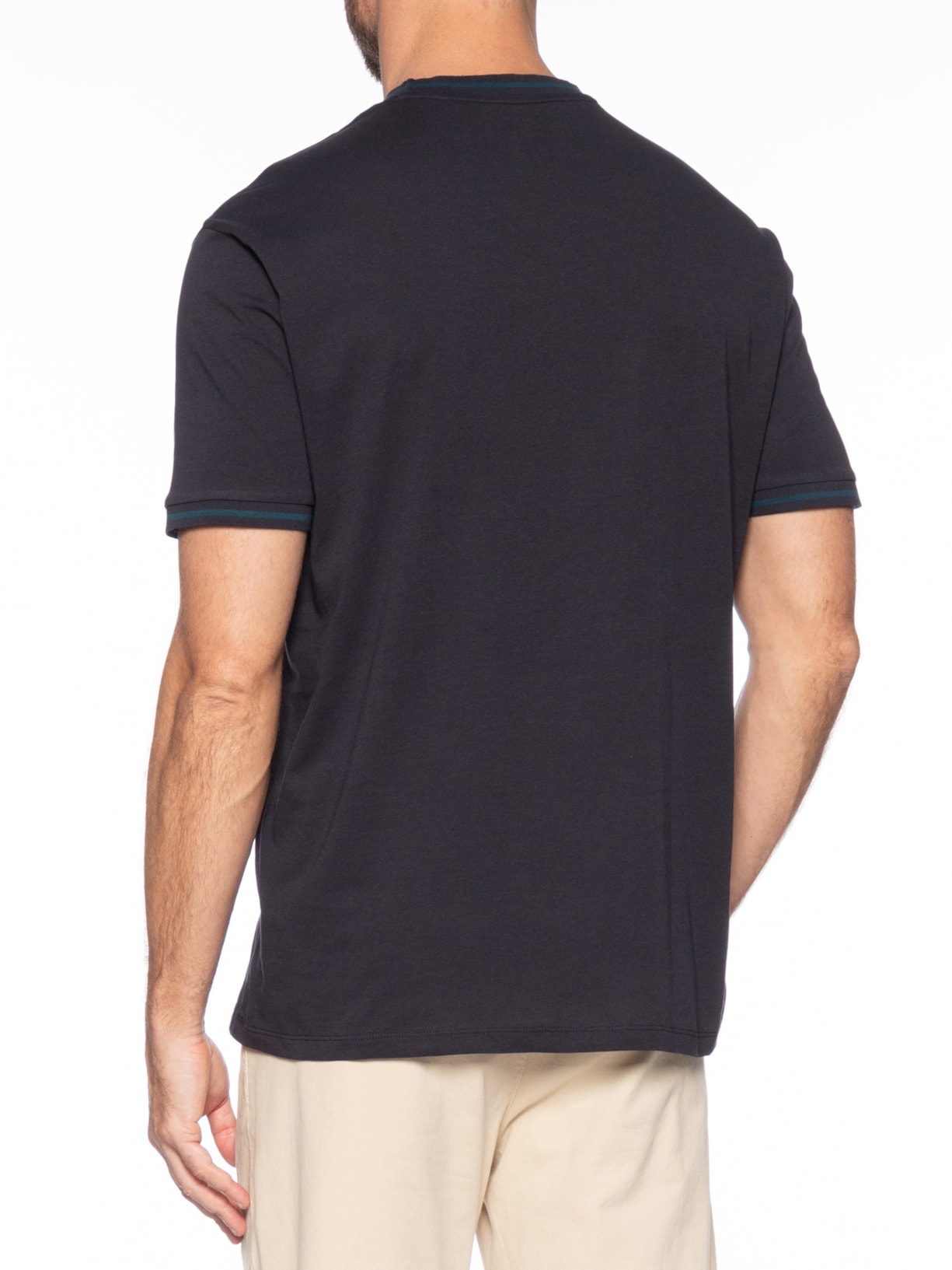 Camiseta Masculina Regular Fit Detalhe Gola Azul Armani Exchange
