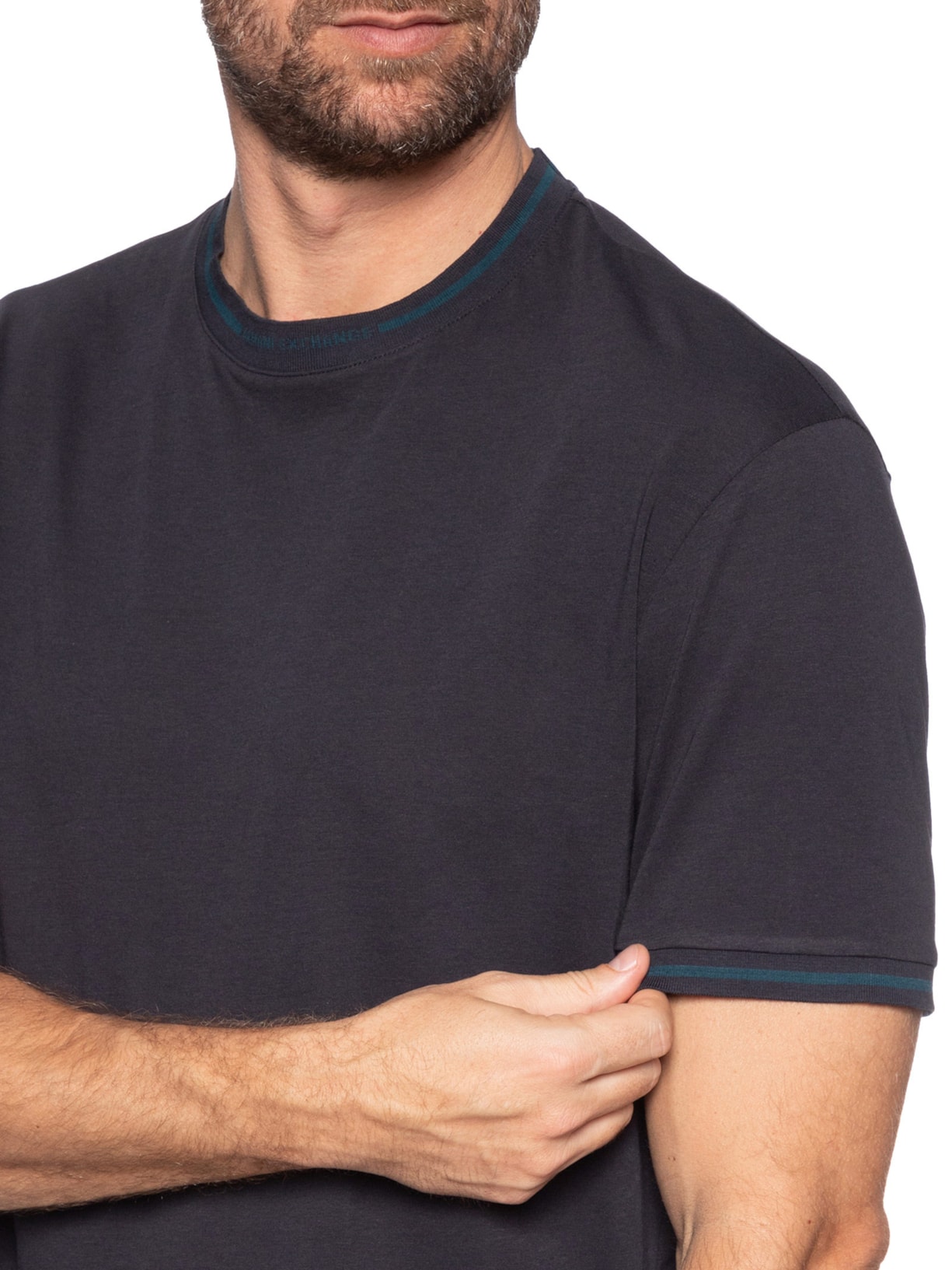 Camiseta Masculina Regular Fit Detalhe Gola Azul Armani Exchange