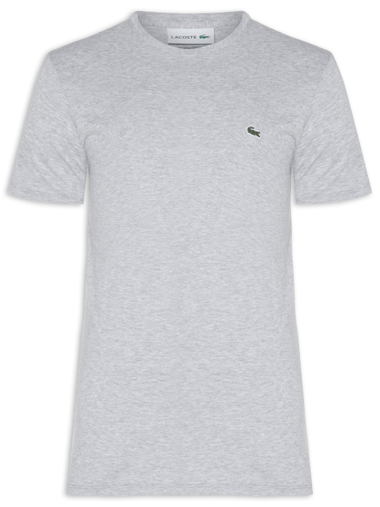 Camiseta Masculina Regular Fit Em Algodão Pima Cinza Lacoste