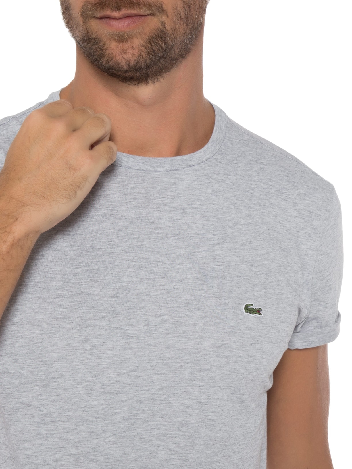 Camiseta Masculina Regular Fit Em Algodão Pima Cinza Lacoste