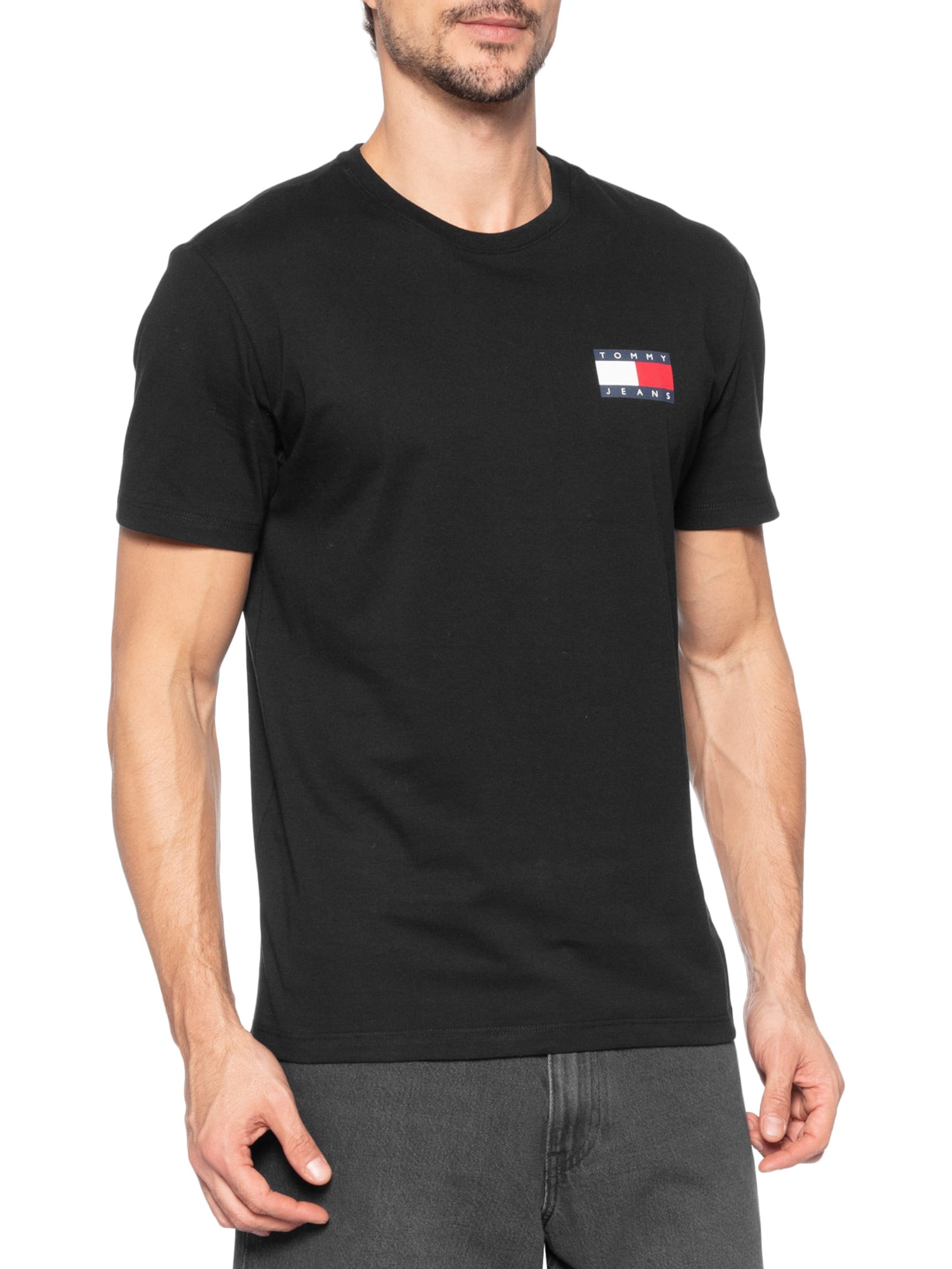 Camiseta Masculina Regular Fit Essential Flag Preto Tommy Jeans