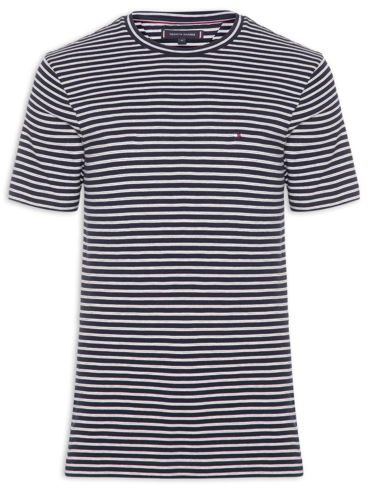 Camiseta Masculina Regular Fit Essential Listrada Azul Tommy Hilfiger