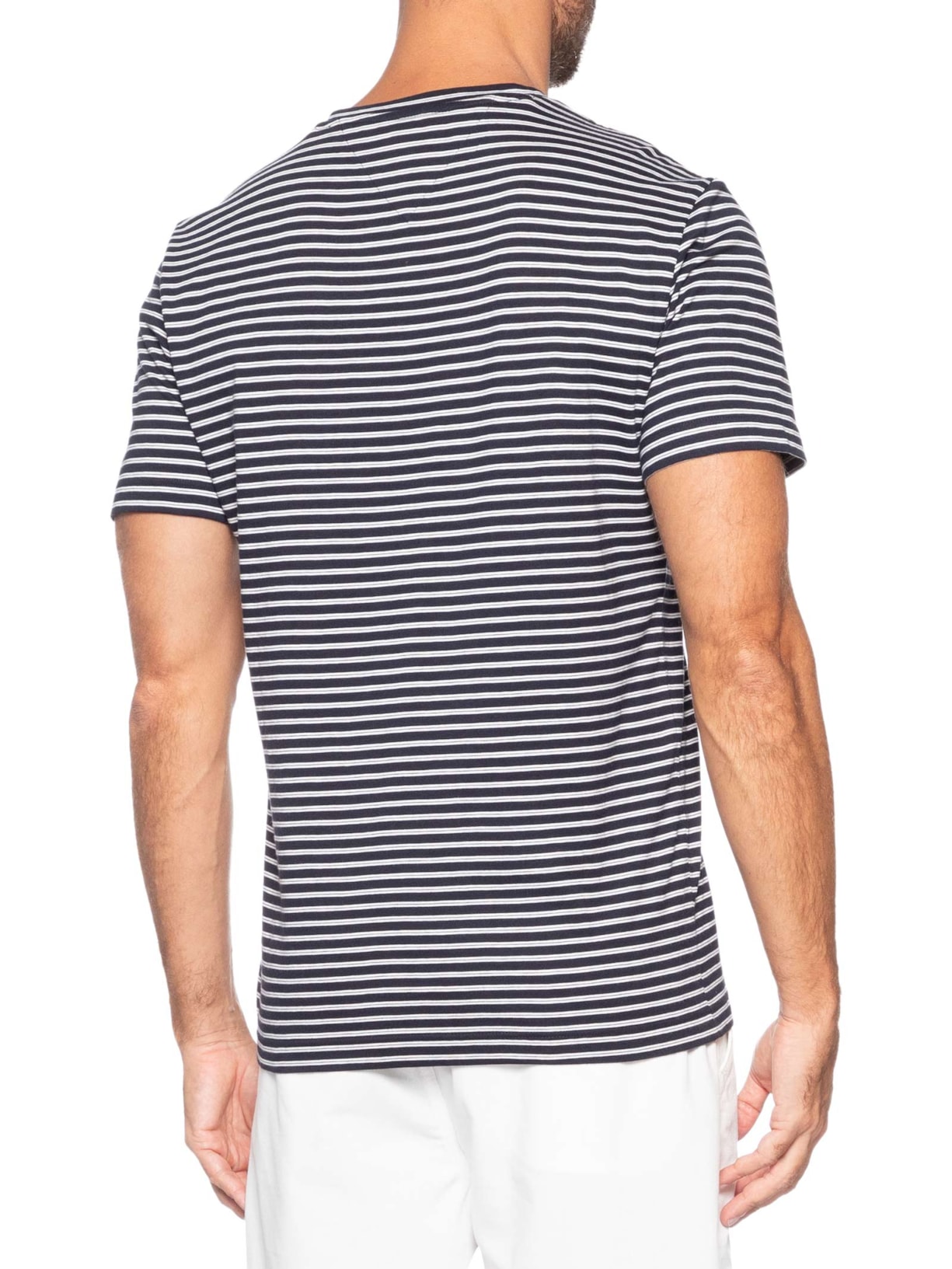 Camiseta Masculina Regular Fit Essential Listrada Azul Tommy Hilfiger