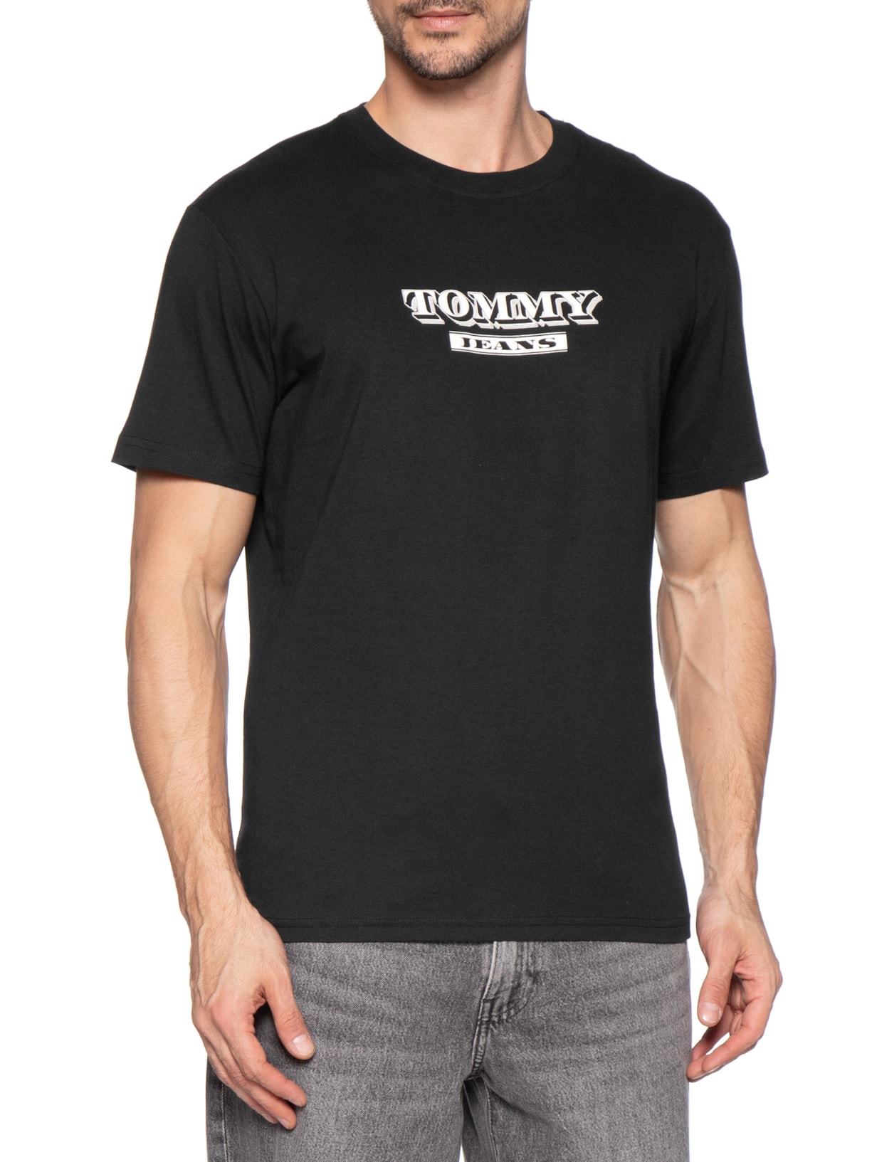 Camiseta Masculina Regular Fit Estampada Bills Font Preto Tommy Jeans