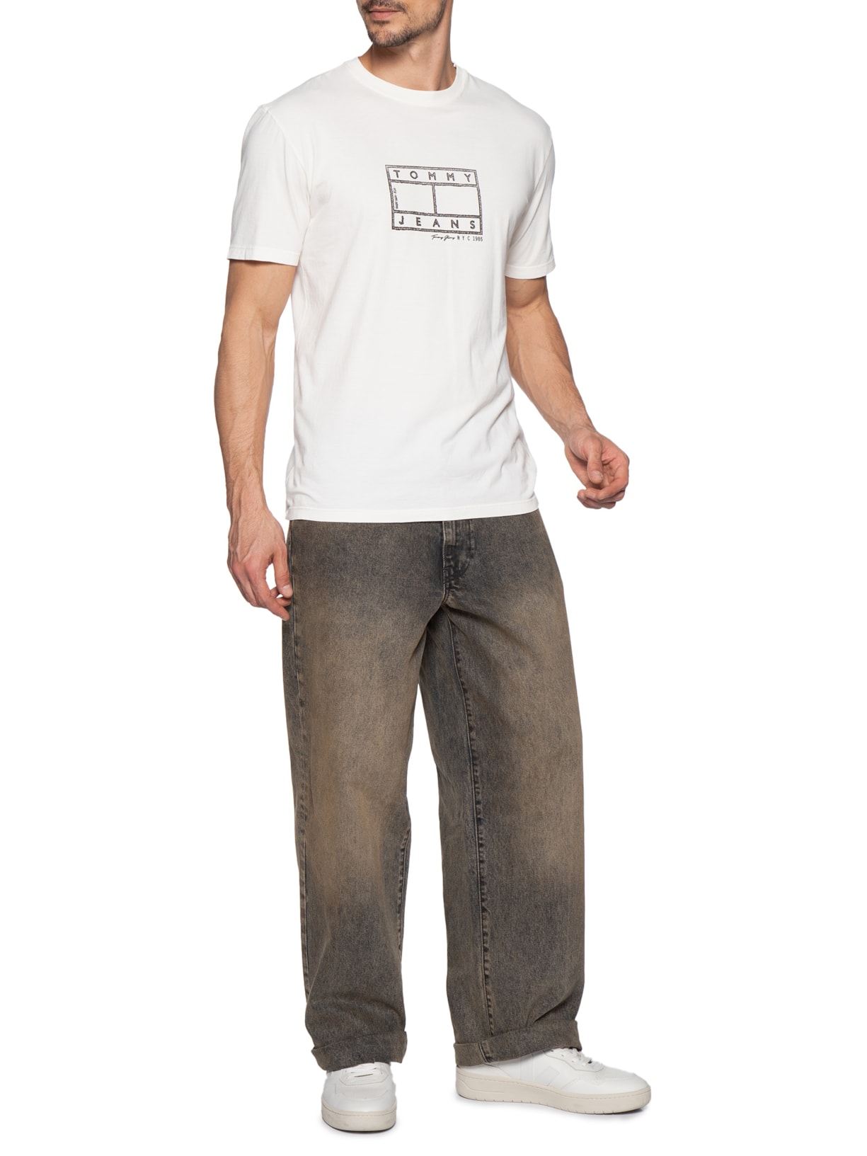 Camiseta Masculina Regular Fit Estampada Center Flag Branco Tommy Jeans