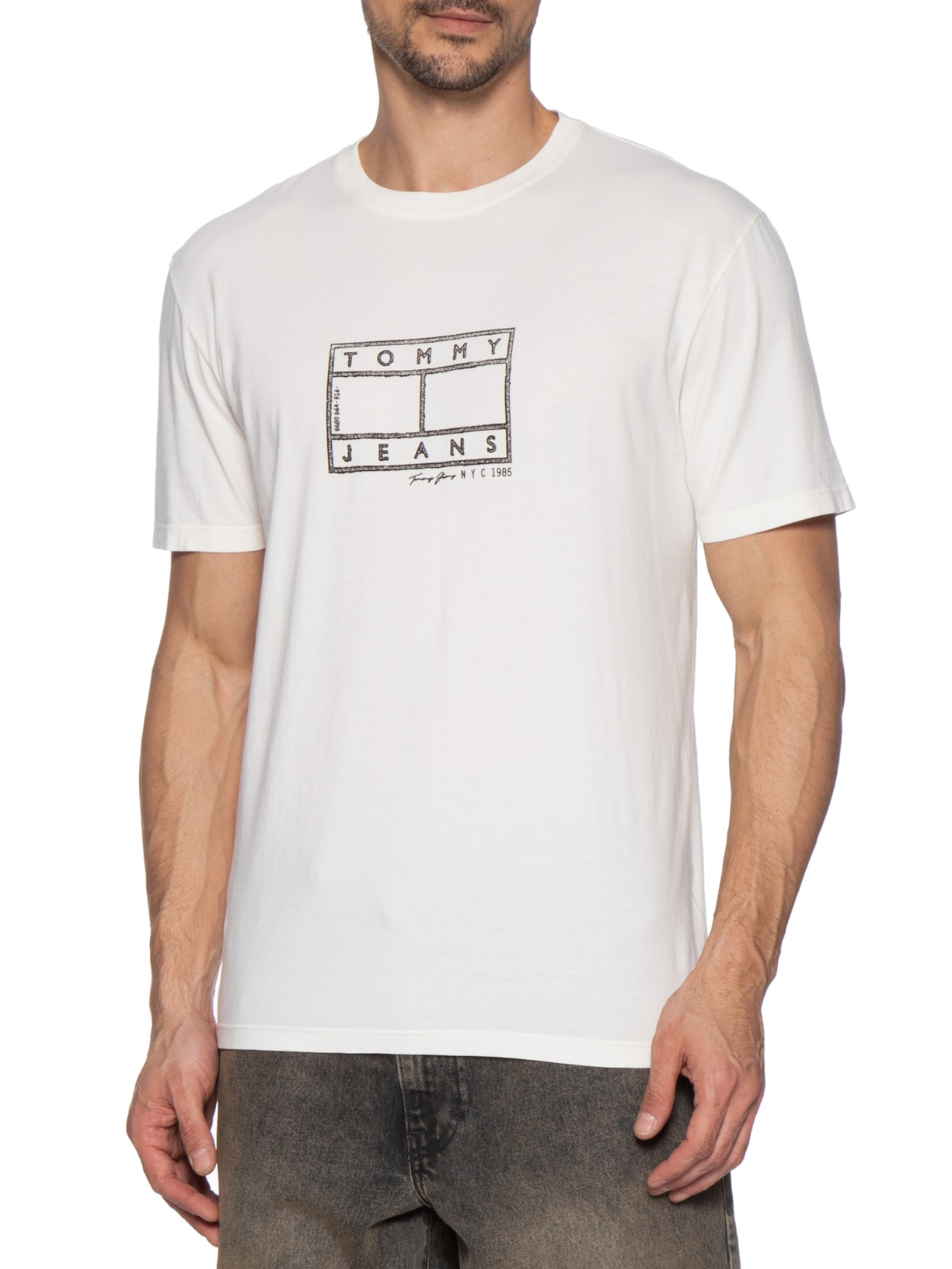 Camiseta Masculina Regular Fit Estampada Center Flag Branco Tommy Jeans