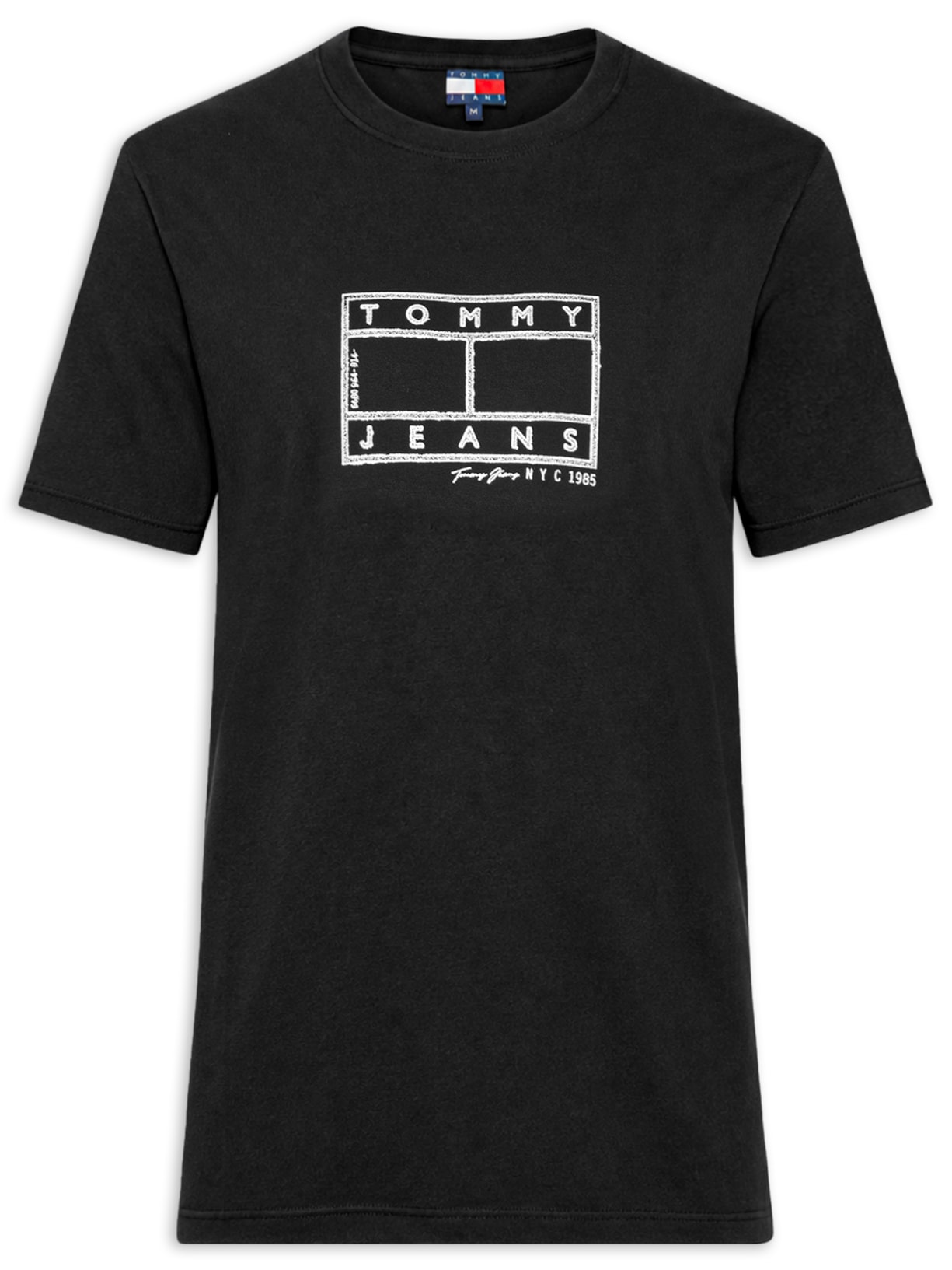 Camiseta Masculina Regular Fit Estampada Center Flag Preto Tommy Jeans