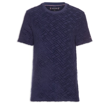 Camiseta Masculina Regular Fit Flag Jacquard - Azul