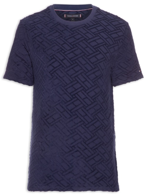 Camiseta Masculina Regular Fit Flag Jacquard - Azul