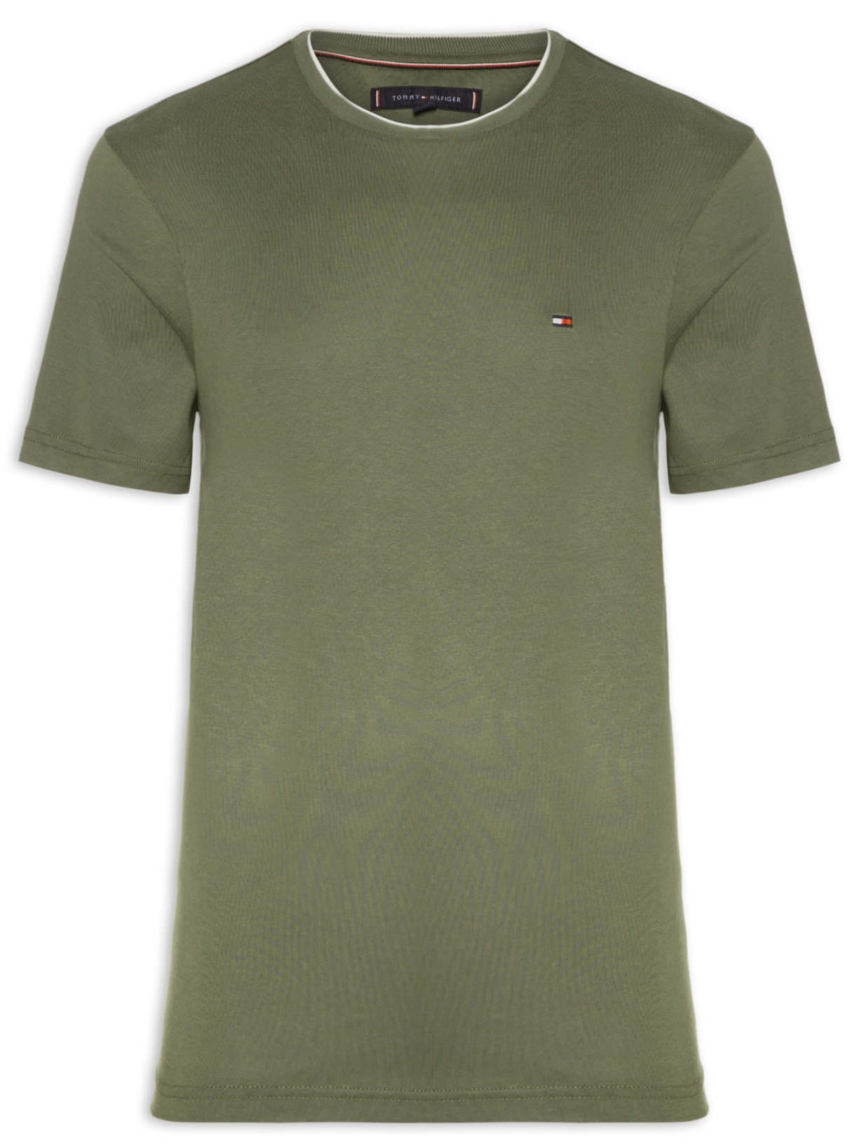 Camiseta Masculina Regular Fit Friso Gola Em Modal Sustentável Verde Tommy Hilfiger