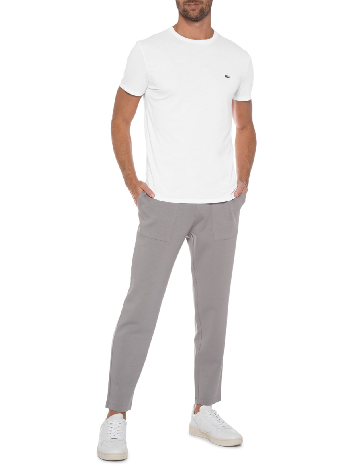 Camiseta Masculina Regular Fit Gola Redonda Em Algodão Pima Branco  Lacoste