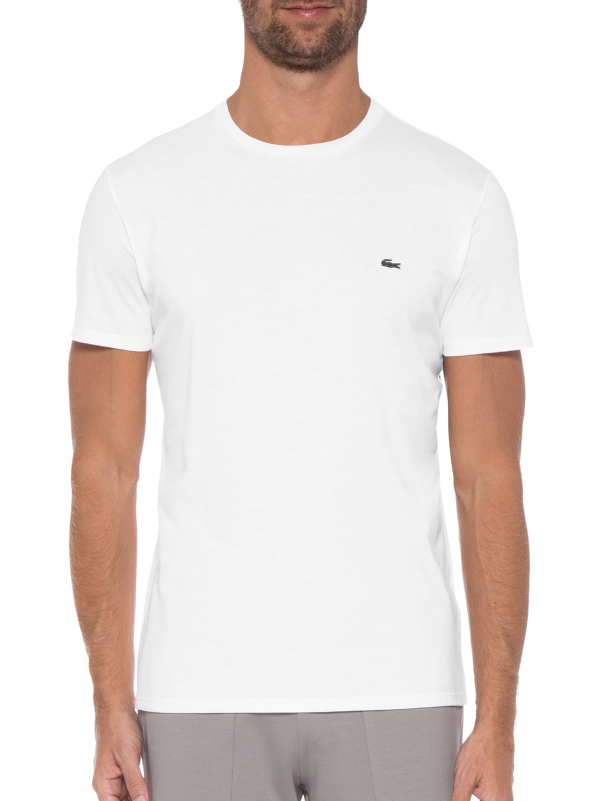Camiseta Masculina Regular Fit Gola Redonda Em Algodão Pima Branco  Lacoste