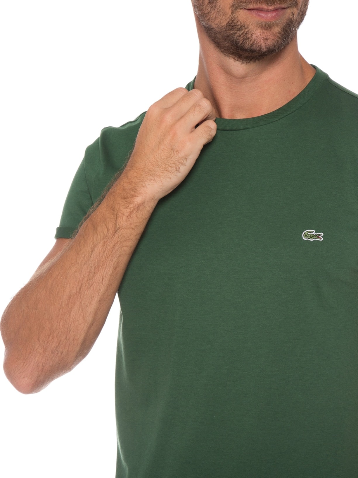 Camiseta Masculina Regular Fit Gola Redonda Em Algodão Pima Verde Lacoste
