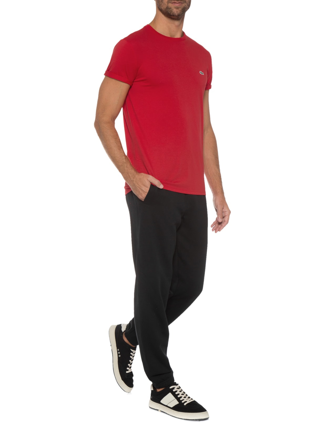 Camiseta Masculina Regular Fit Gola Redonda Em Algodão Pima Vermelho Lacoste