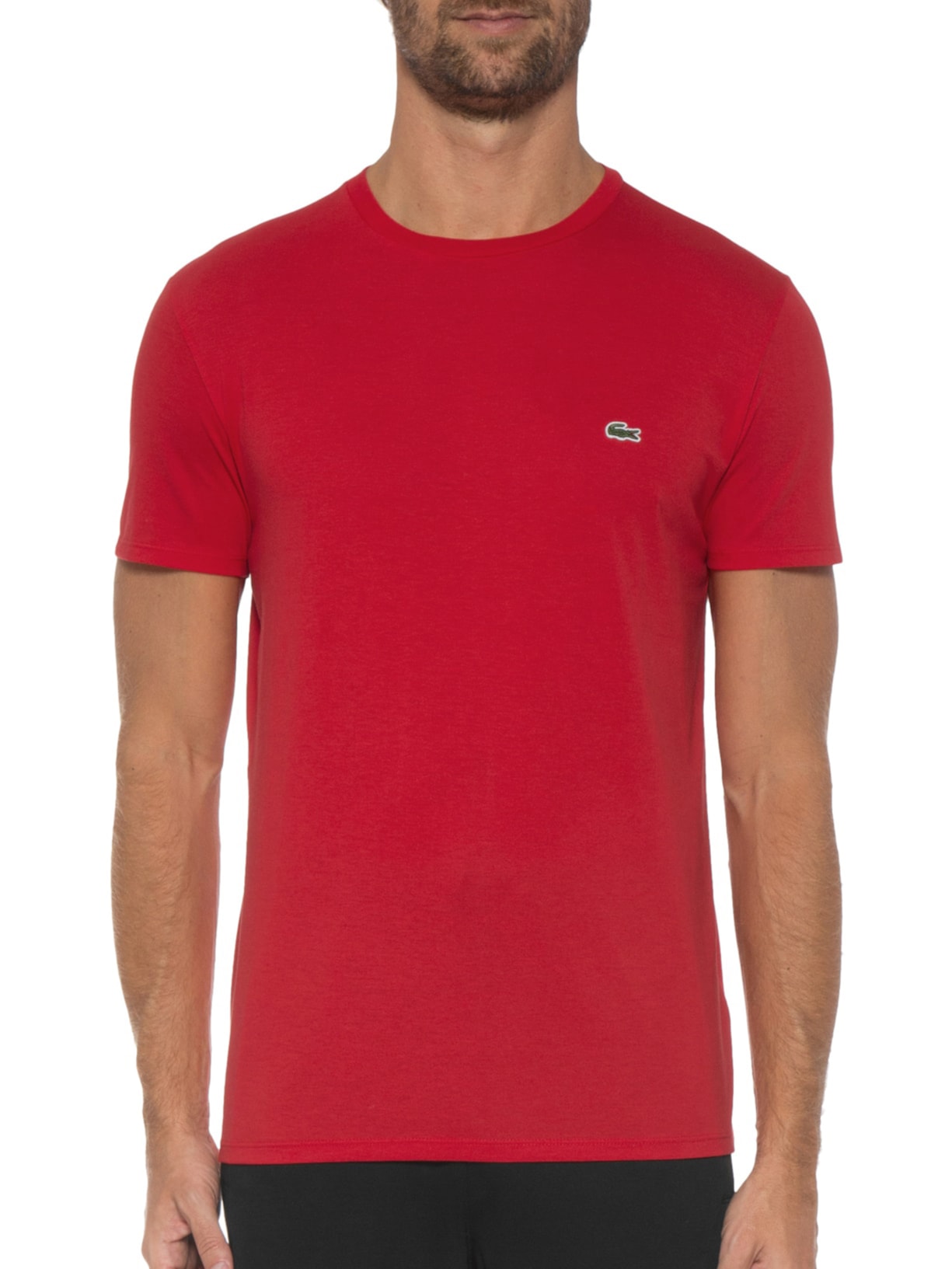 Camiseta Masculina Regular Fit Gola Redonda Em Algodão Pima Vermelho Lacoste
