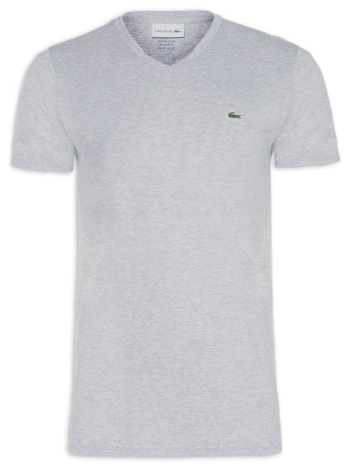 Camiseta Masculina Regular Fit Gola V Em Algodão Pima - Cinza