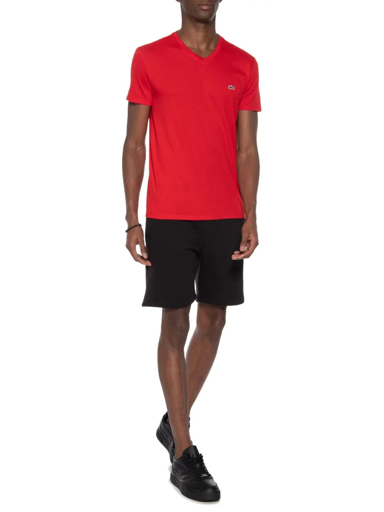 Camiseta Masculina Regular Fit Gola V Em Algodão Pima Vermelho  Lacoste