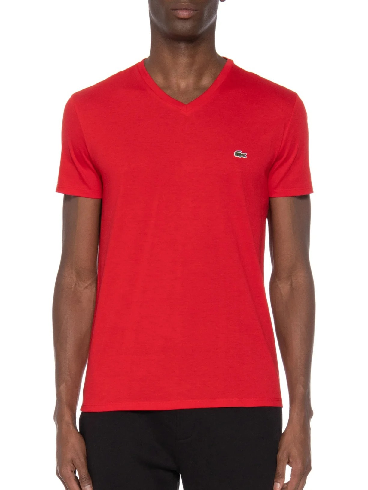 Camiseta Masculina Regular Fit Gola V Em Algodão Pima Vermelho  Lacoste