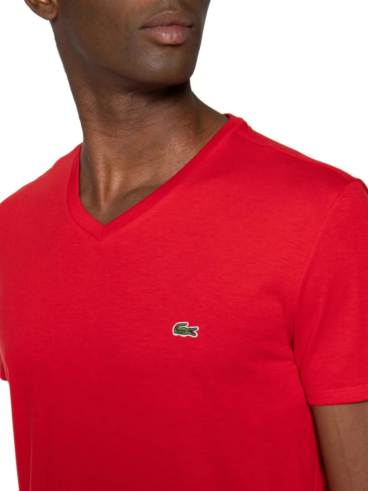 Camiseta Masculina Regular Fit Gola V Em Algodão Pima Vermelho  Lacoste