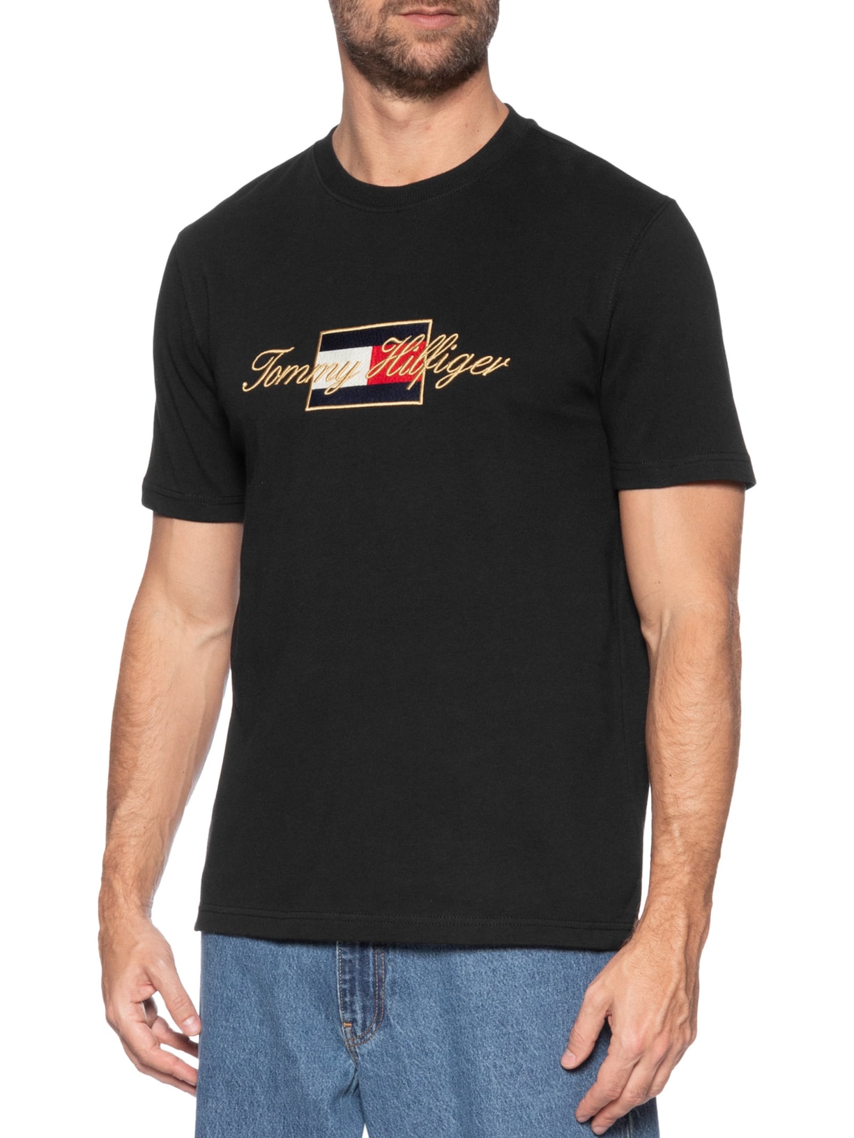 Camiseta Masculina Regular Fit Icon Gold Preto Tommy Hilfiger