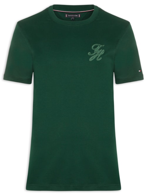 Camiseta Masculina Regular Fit Interlock Script Logo - Verde