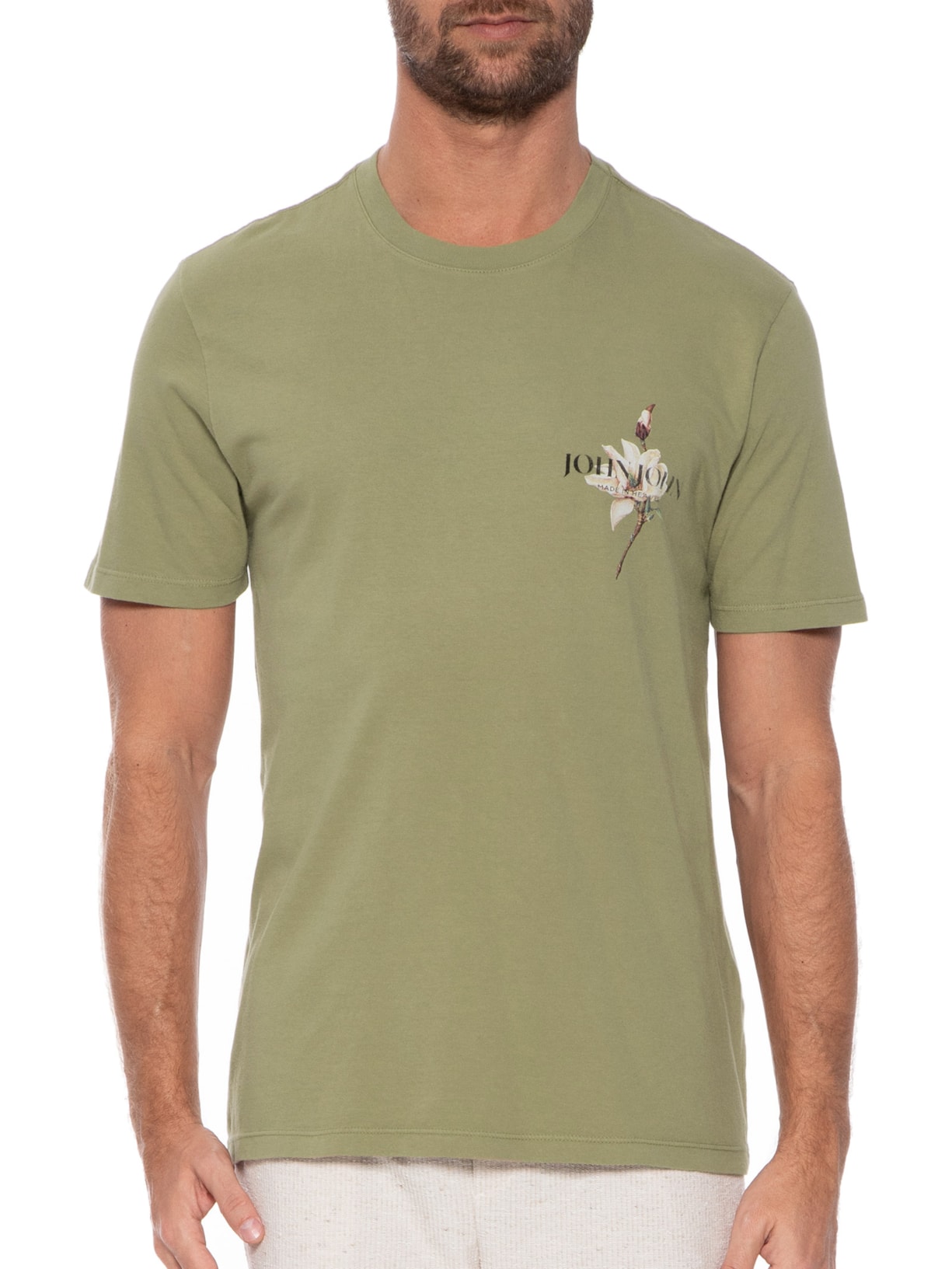 Camiseta Masculina Regular Fit Lilys Flower Verde John John