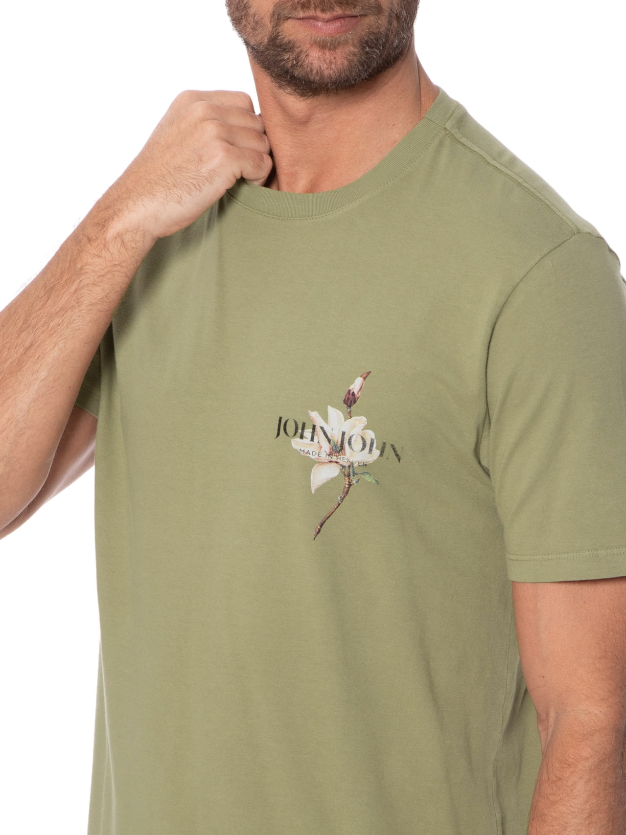 Camiseta Masculina Regular Fit Lilys Flower Verde John John