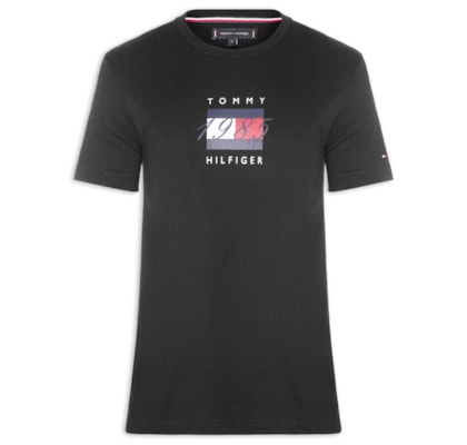 Camiseta Masculina Regular Fit Linear Flag Graphic - Preto