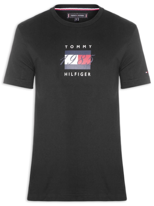 Camiseta Masculina Regular Fit Linear Flag Graphic - Preto