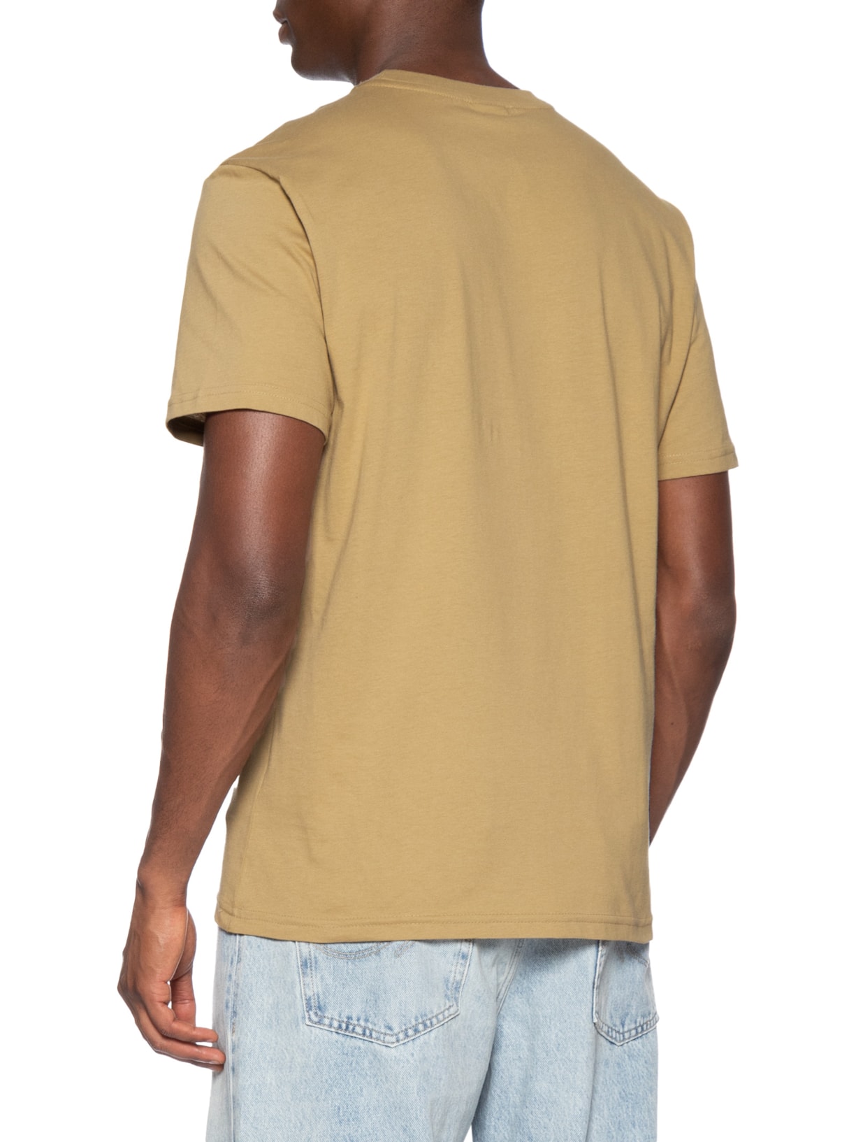 Camiseta Masculina Regular Fit Linear Logo Bordado Bege Tommy Jeans