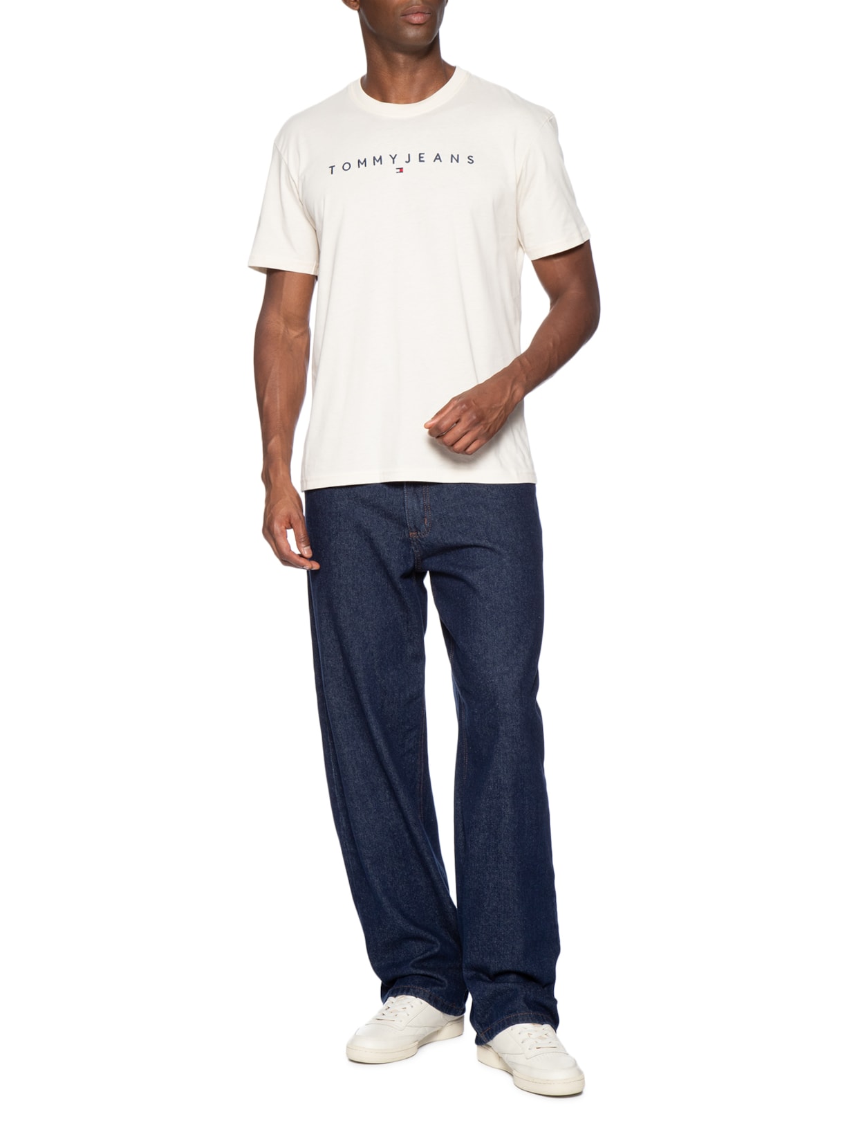 Camiseta Masculina Regular Fit Linear Logo Bordado Branco Tommy Jeans