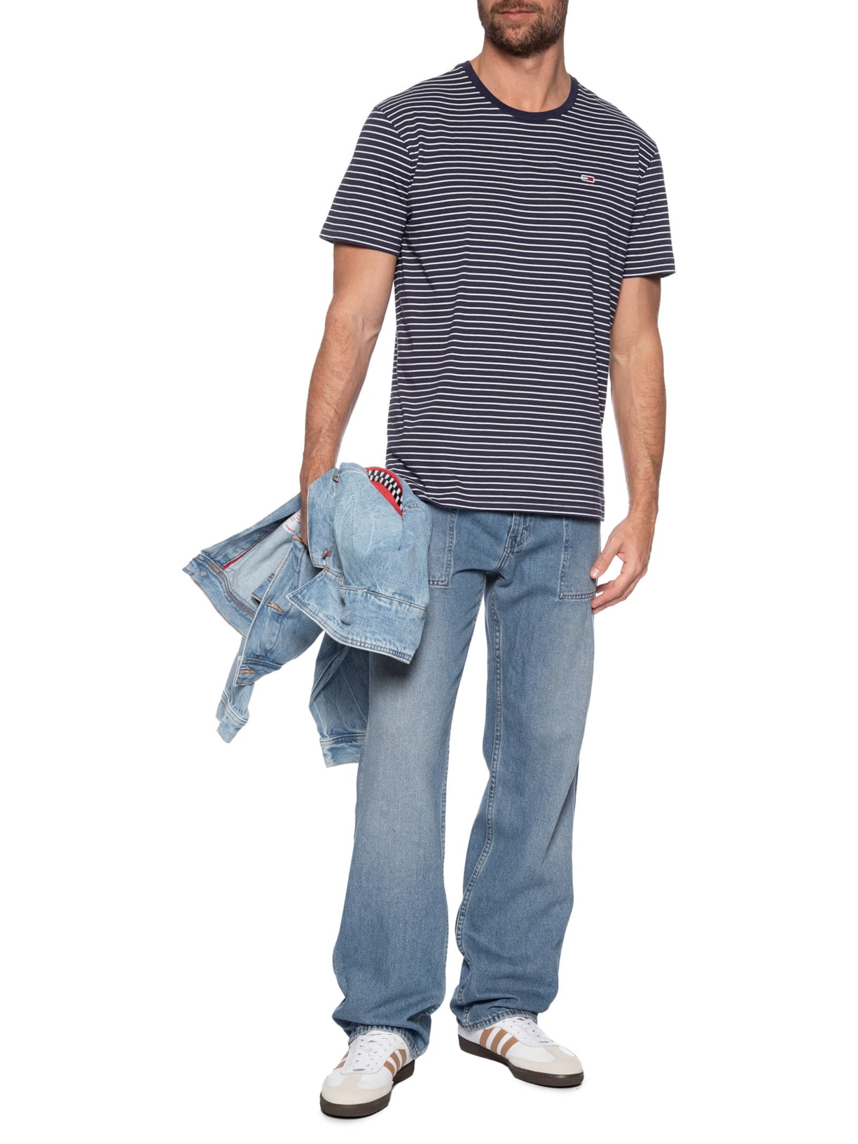 Camiseta Masculina Regular Fit Listrada Azul Tommy Jeans