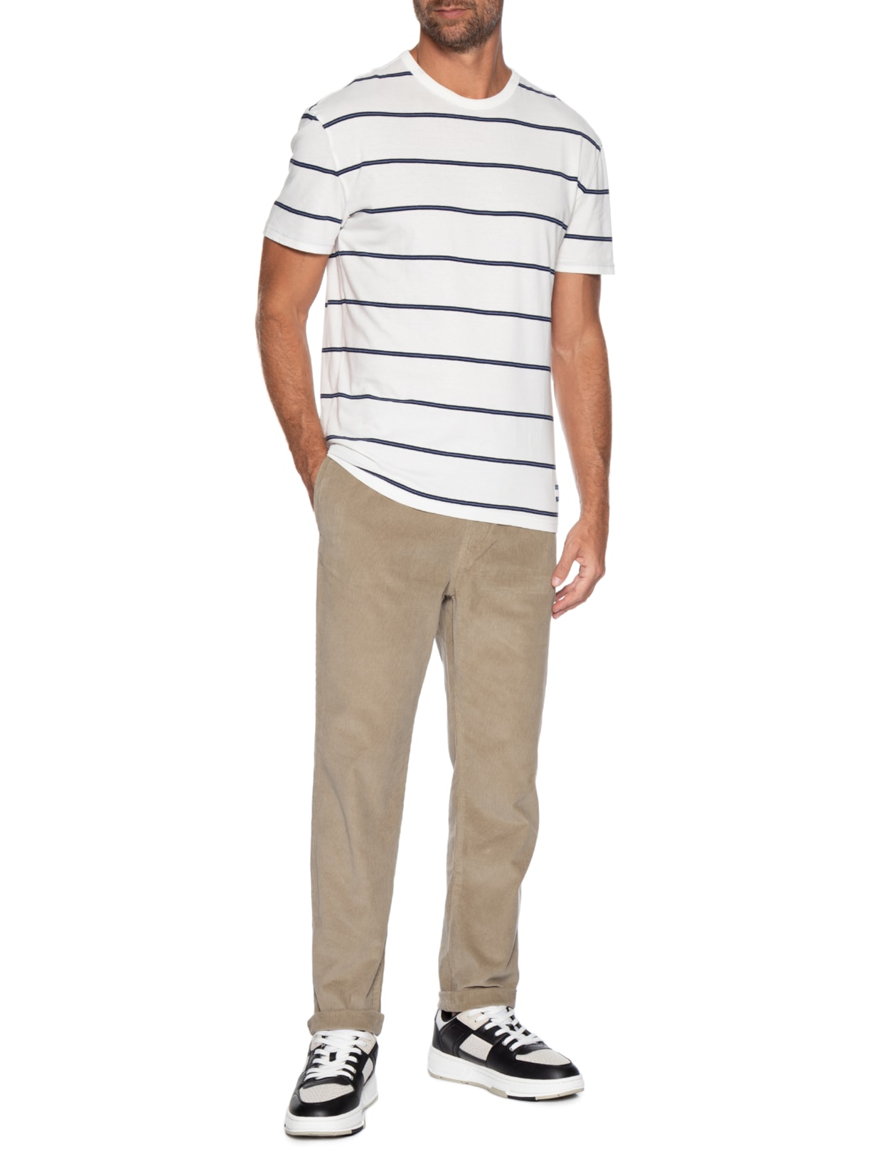 Camiseta Masculina Regular Fit Listrada Branco Tommy Jeans