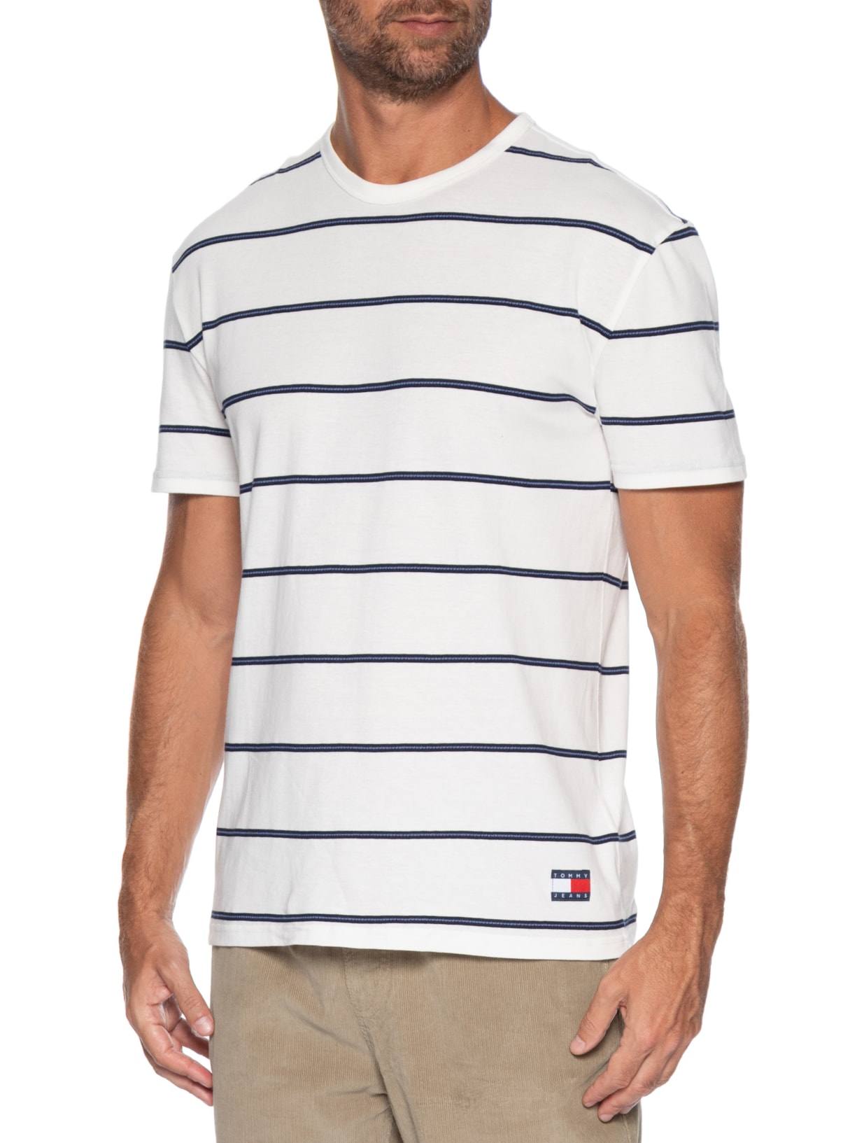 Camiseta Masculina Regular Fit Listrada Branco Tommy Jeans
