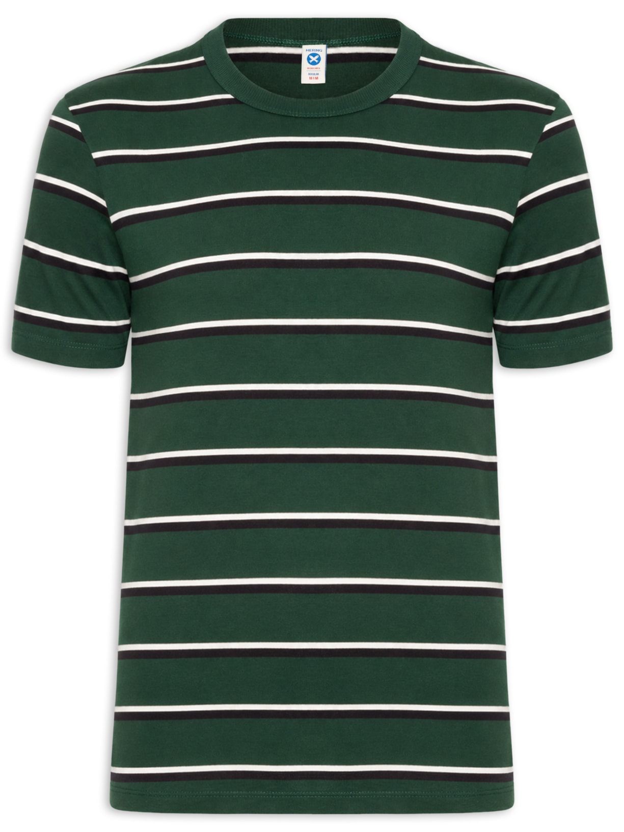 Camiseta Masculina Regular Fit Listrada Fio Tinto Verde Hering