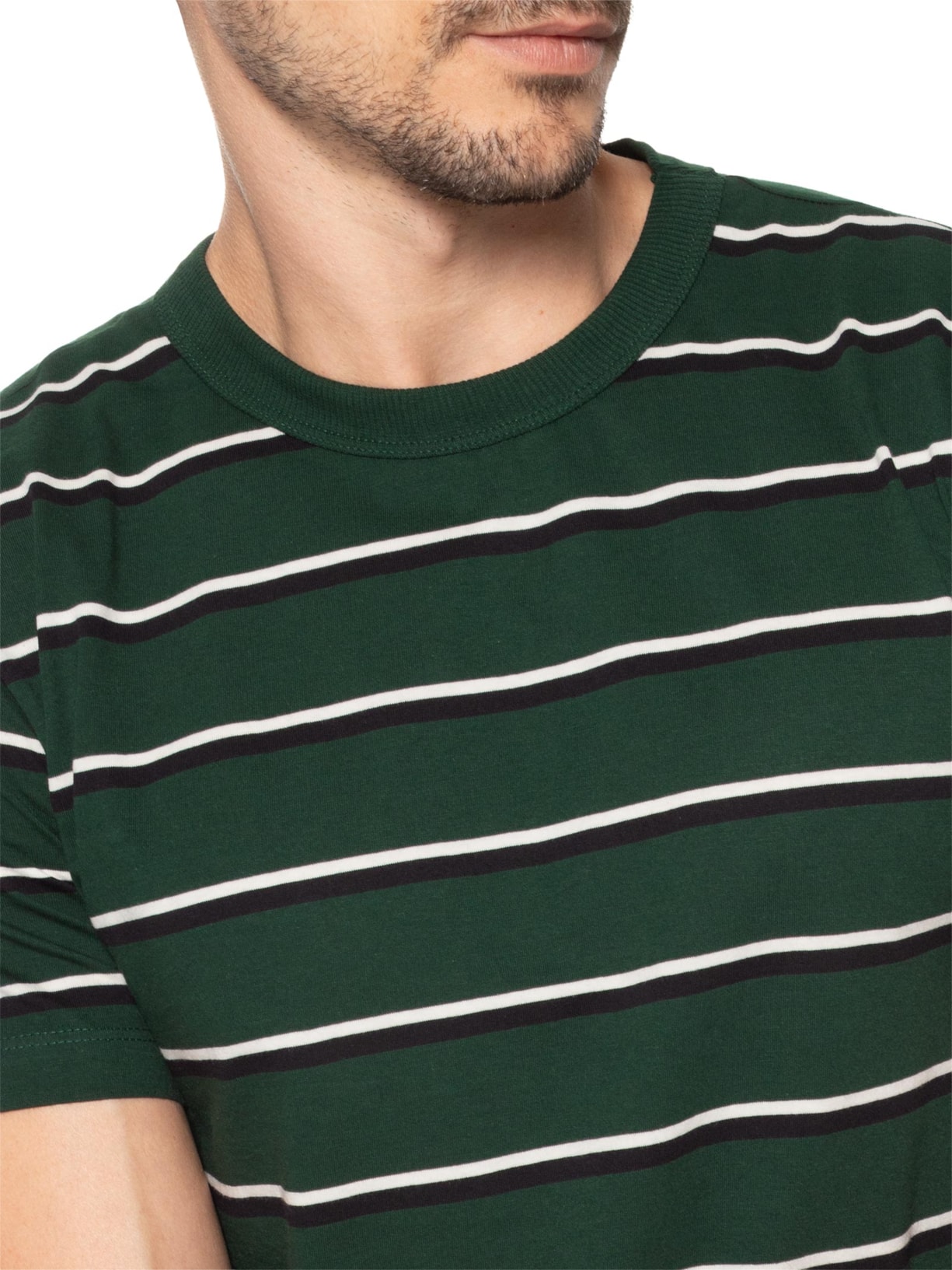 Camiseta Masculina Regular Fit Listrada Fio Tinto Verde Hering