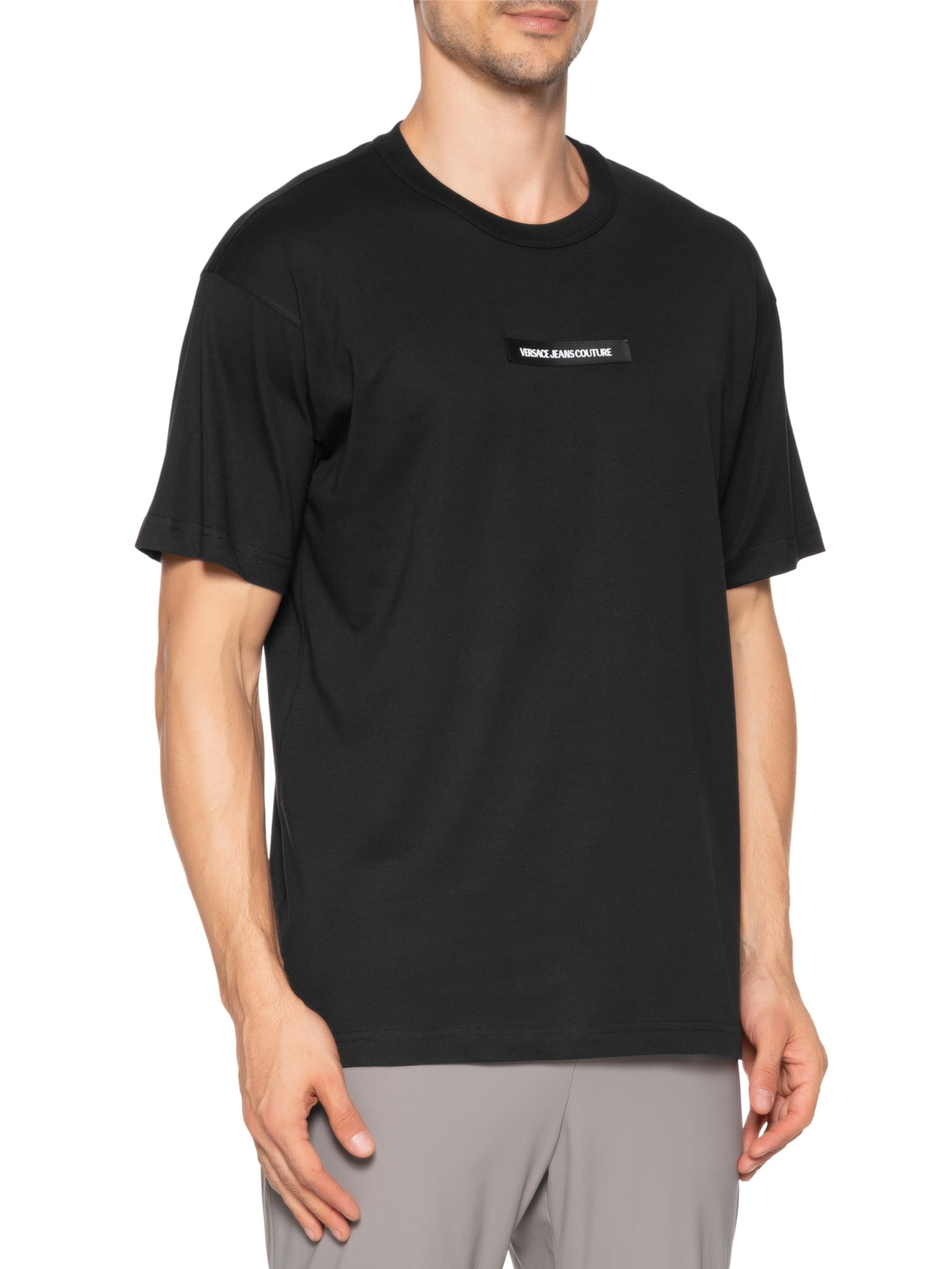 Camiseta Masculina Regular-Fit Logo Patch Preto Versace Jeans Couture