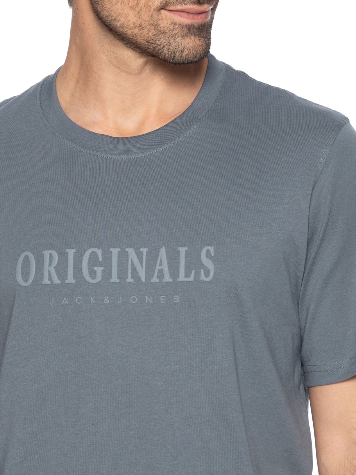 Camiseta Masculina Regular Fit Logo Rubber Azul Jack & Jones