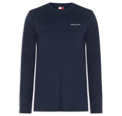 Camiseta Masculina Regular Fit Manga Longa com Silk - Azul