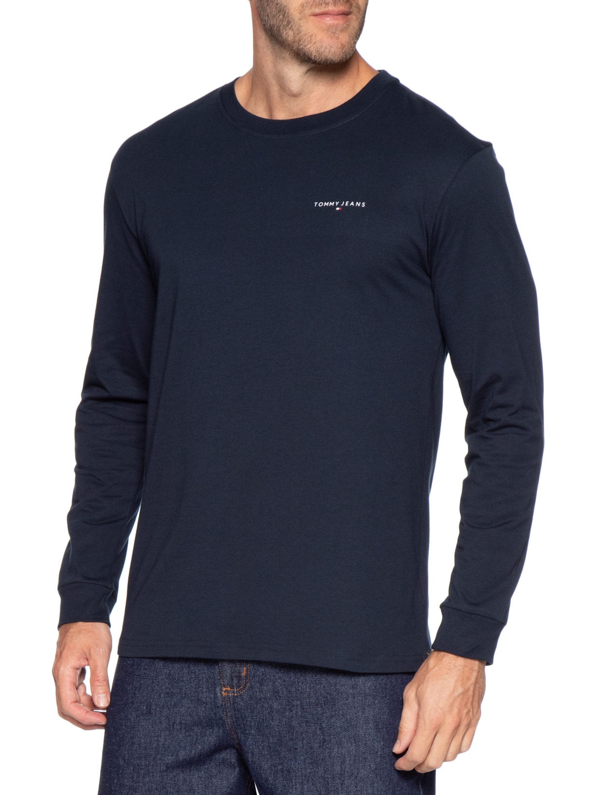 Camiseta Masculina Regular Fit Manga Longa com Silk Azul Tommy Jeans