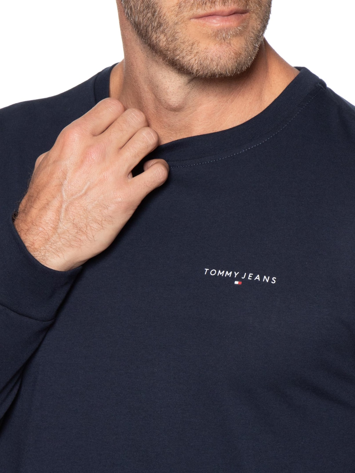 Camiseta Masculina Regular Fit Manga Longa com Silk Azul Tommy Jeans