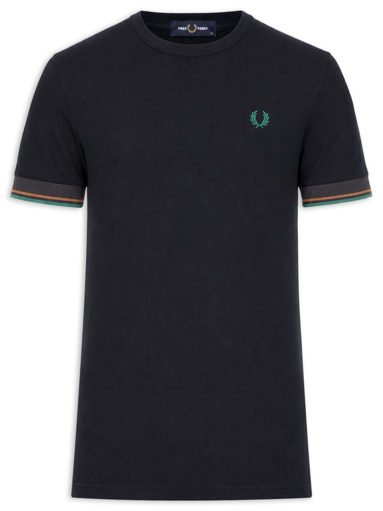 Camiseta Masculina Regular Fit Punho Friso Duplo Em Algodão Azul Fred Perry